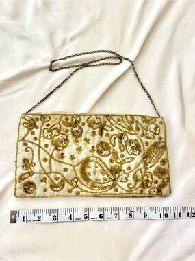 Vintage Gold sequin and beaded clutch purse with chain strap
